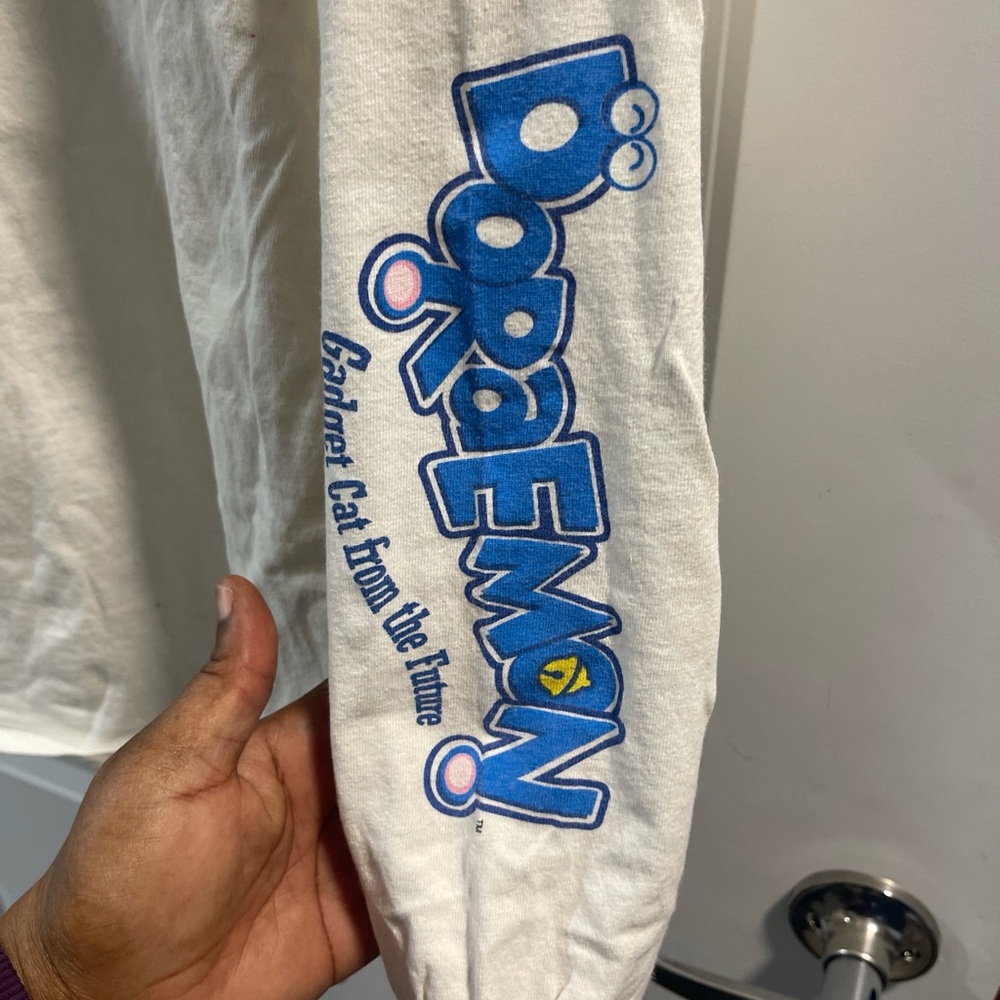 Doraemon Cream Long Sleeve Mens Shirt - Picture 2 of 7